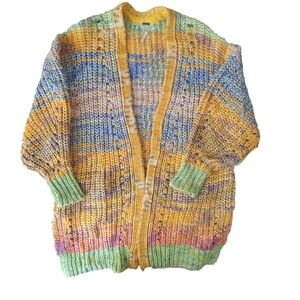 Free People Dreaming Again Cozy Boho Chunky Multicolor Open Front Cardigan S
